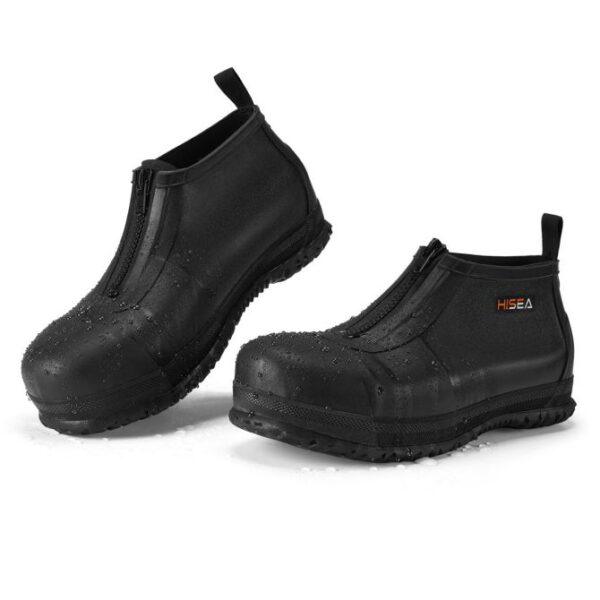 Black Zip-up Steel Toe Seamless Rubber Rain Boots Covers - Image 2