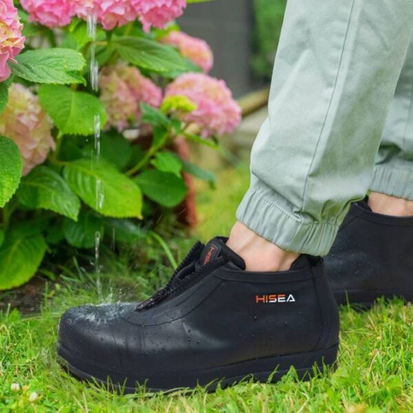 Black Zip-up Steel Toe Seamless Rubber Rain Boots Covers - Image 3